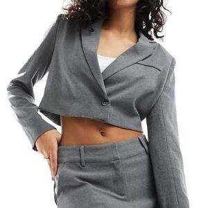 Dark Grey Cropped Button Up Blazer (used once)